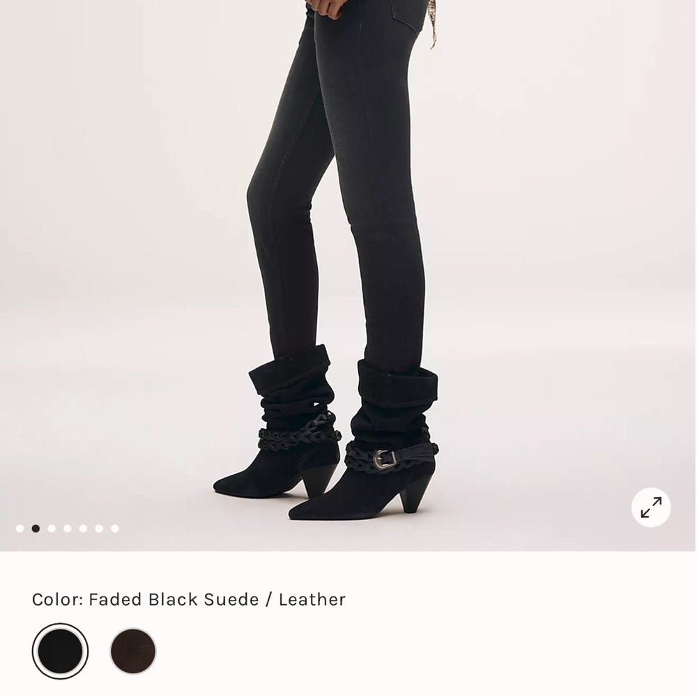 Free People Faded Black Suede Bridget Belt Slouch Heeled Boots